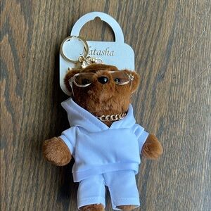 Natasha Brown Bear with Gold Chain and Glasses  Bag Charm/Key Chain Viral TikTok